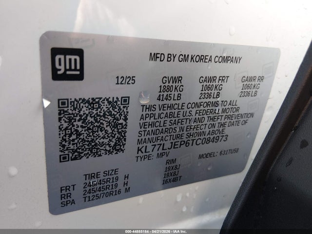 Aukcja sprzedaży 2026 Chevrolet Trax Fwd 2rs, vin: KL77LJEP6TC084973, numer aukcji: 44885184