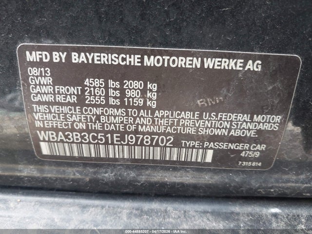 2014 Bmw 328i Xdrive მანქანა იყიდება აუქციონზე, vin: WBA3B3C51EJ978702, აუქციონის ნომერი: 44885207