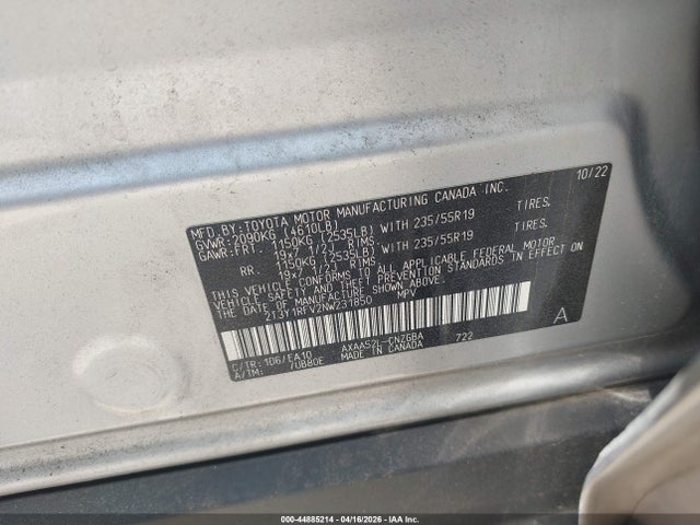 44885214 :رقم المزاد ، 2T3Y1RFV2NW231850 vin ، 2022 Toyota Rav4 Limited مزاد بيع
