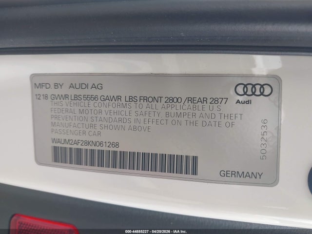 44885227 :رقم المزاد ، WAUM2AF28KN061268 vin ، 2019 Audi A6 55 Premium مزاد بيع