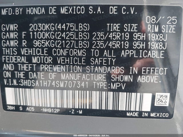 Продаж на аукціоні авто 2025 Acura Adx A-spec With Advance, vin: 3HDSA1H74SM707341, номер лоту: 44885229