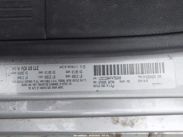 2015 Chrysler 200 S მანქანა იყიდება აუქციონზე, vin: 1C3CCCBB4FN756208, აუქციონის ნომერი: 44885241