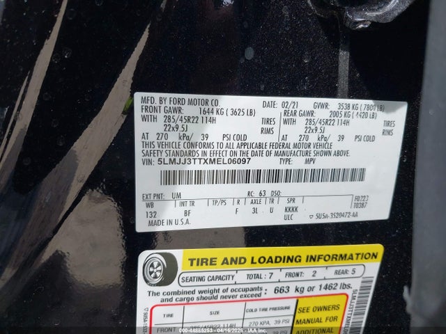 Продаж на аукціоні авто 2021 Lincoln Navigator Black Label L, vin: 5LMJJ3TTXMEL06097, номер лоту: 44885253