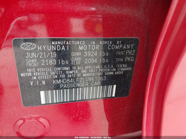 Продаж на аукціоні авто 2020 Hyundai Elantra Sel, vin: KMHD84LF2LU961063, номер лоту: 44885258