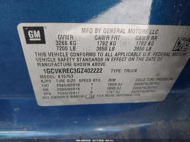 Aukcja sprzedaży 2016 Chevrolet Silverado 1500 2lt, vin: 1GCVKREC3GZ402222, numer aukcji: 44885260