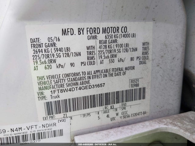 1FT8W4DT4GED31657 Ford F-450 Xl