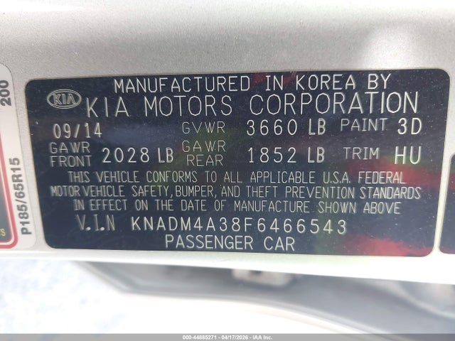 Продаж на аукціоні авто 2015 Kia Rio Lx, vin: KNADM4A38F6466543, номер лоту: 44885271