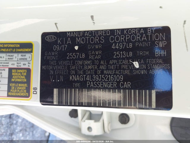 KNAGT4L39J5216109 KIA Optima Lx