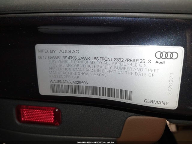 2018 Audi A4 2.0t Premium/2.0t Tech Premium მანქანა იყიდება აუქციონზე, vin: WAUENAF45JA025606, აუქციონის ნომერი: 44885295