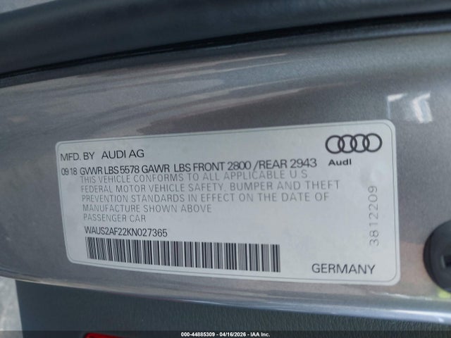 Aukcja sprzedaży 2019 Audi A7 55 Premium, vin: WAUS2AF22KN027365, numer aukcji: 44885309