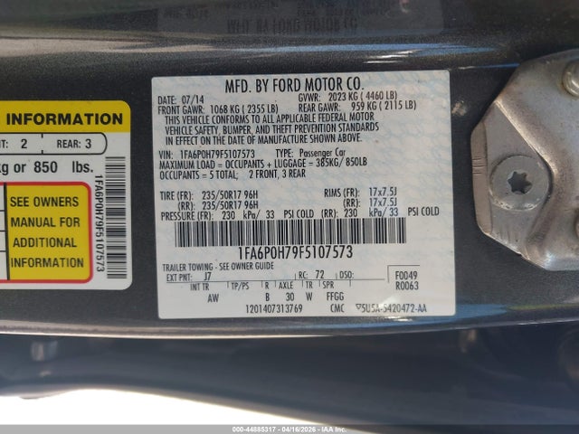 44885317 :رقم المزاد ، 1FA6P0H79F5107573 vin ، 2015 Ford Fusion Se مزاد بيع