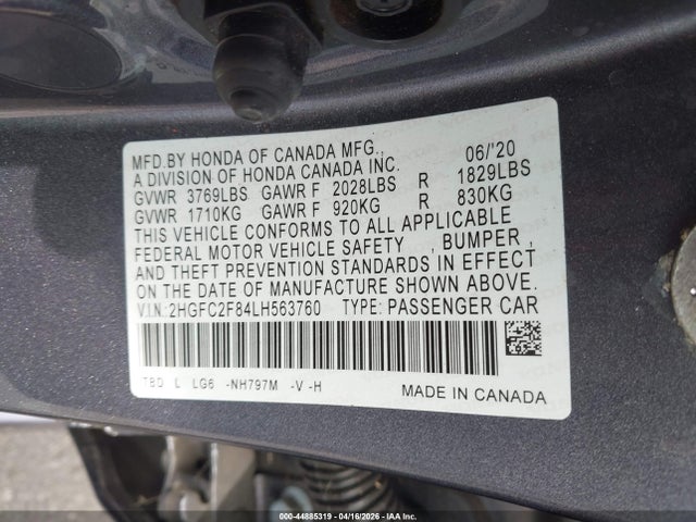 2HGFC2F84LH563760 Honda Civic Sport