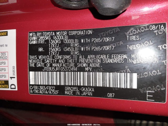 JTEBU5JR1G5372494 Toyota 4RUNNER SR5