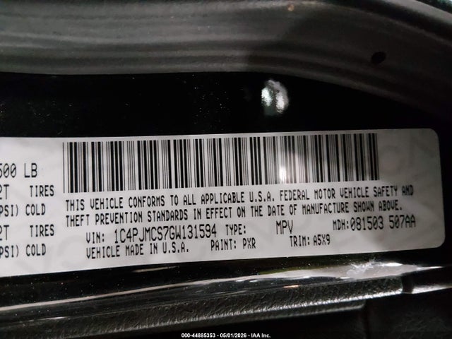 44885353 :رقم المزاد ، 1C4PJMCS7GW131594 vin ، 2016 Jeep Cherokee Latitude مزاد بيع