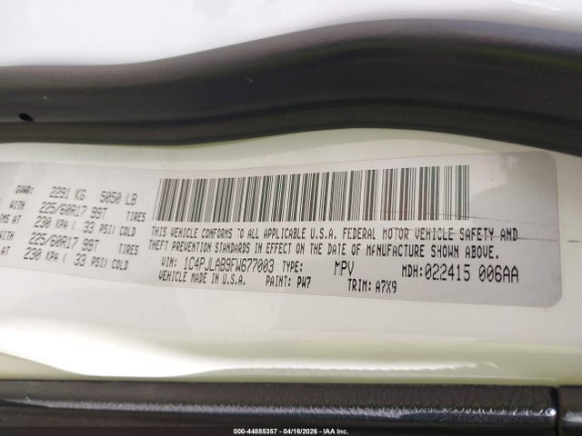 44885357 :رقم المزاد ، 1C4PJLAB9FW677003 vin ، 2015 Jeep Cherokee Sport مزاد بيع