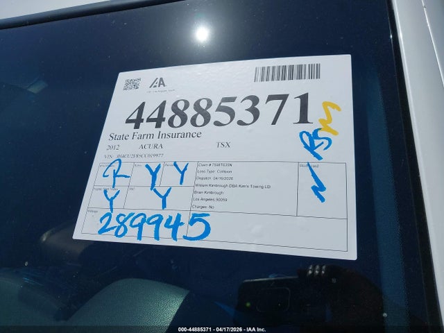 44885371 :رقم المزاد ، JH4CU2F85CC019977 vin ، 2012 Acura Tsx 2.4 مزاد بيع
