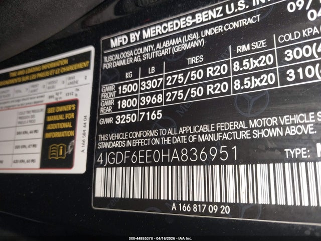 Продажа на аукционе авто 2017 Mercedes-benz Gls 450 4matic, vin: 4JGDF6EE0HA836951, номер лота: 44885378