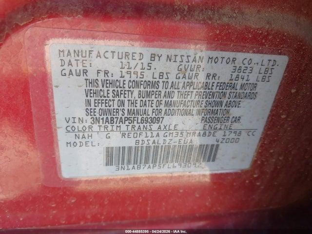 Aukcja sprzedaży 2015 Nissan Sentra Sv, vin: 3N1AB7AP5FL693097, numer aukcji: 44885395