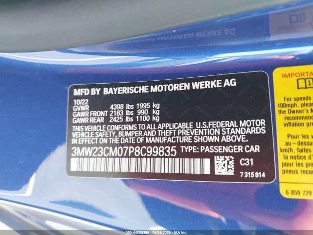 Продажа на аукционе авто 2023 Bmw 230 I, vin: 3MW23CM07P8C99835, номер лота: 44885396