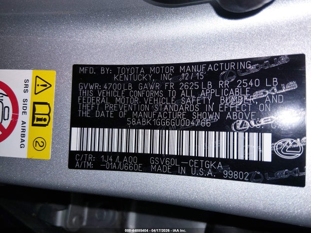 58ABK1GG6GU004766 Lexus ES 350