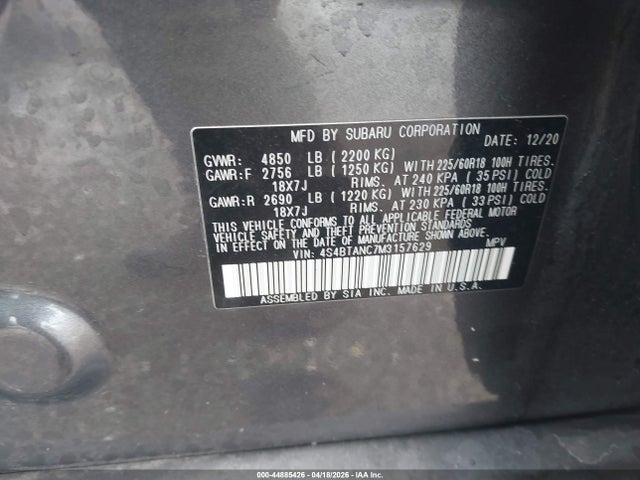 Aukcja sprzedaży 2021 Subaru Outback Limited, vin: 4S4BTANC7M3157629, numer aukcji: 44885426