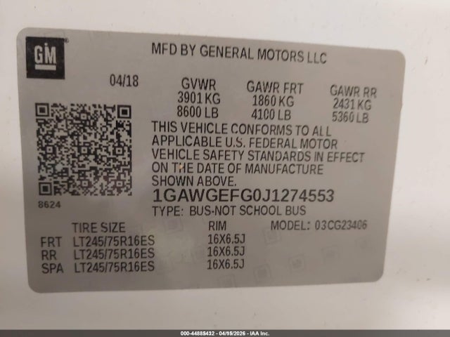 1GAWGEFG0J1274553 Chevrolet Express 2500 Ls