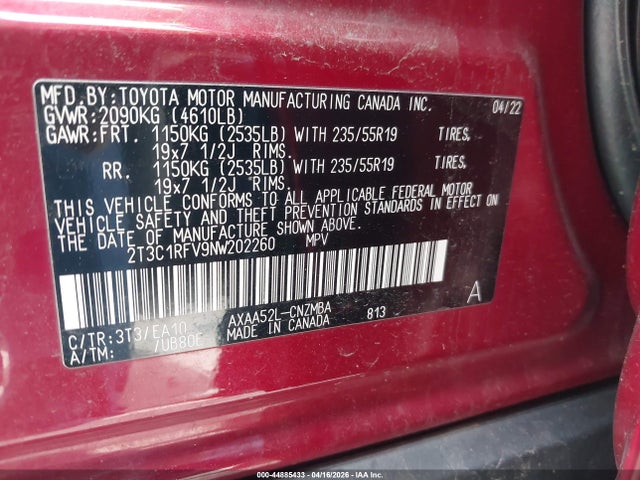 2T3C1RFV9NW202260 Toyota Rav4 Xle Premium