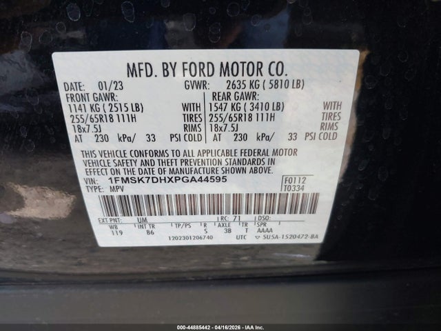 Ford EXPLORER XLT 2023 1FMSK7DHXPGA44595 Image 9