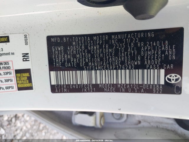 44885455 :رقم المزاد ، 5YFS4MCE5RP176282 vin ، 2024 Toyota Corolla Se مزاد بيع