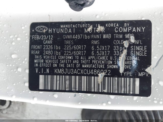 2012 HYUNDAI TUCSON KM8JU3ACXCU486022 Photo 8