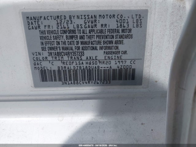Auction sale of the 2024 Nissan Sentra Sv Xtronic Cvt, vin: 3N1AB8CV4RY267233, lot number: 44885470