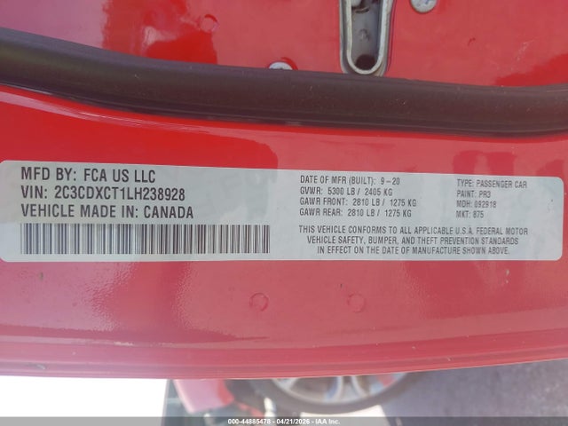 Продажа на аукционе авто 2020 Dodge Charger R/t Rwd, vin: 2C3CDXCT1LH238928, номер лота: 44885478