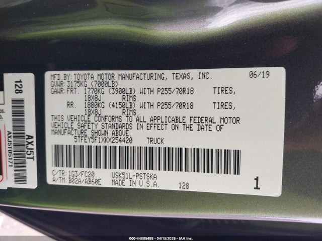 5TFEY5F1XKX254420 Toyota Tundra Sr5 5.7l V8