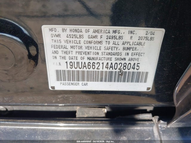 Aukcja sprzedaży 2004 Acura Tl, vin: 19UUA66214A028045, numer aukcji: 44885550