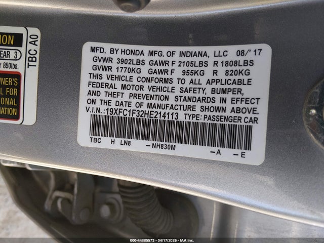 Honda Civic Ex-t 2017 19XFC1F32HE214113 Image 9
