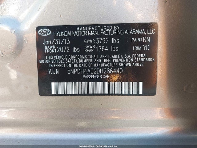 Продажа на аукционе авто 2013 Hyundai Elantra Gls, vin: 5NPDH4AE2DH286440, номер лота: 44885581