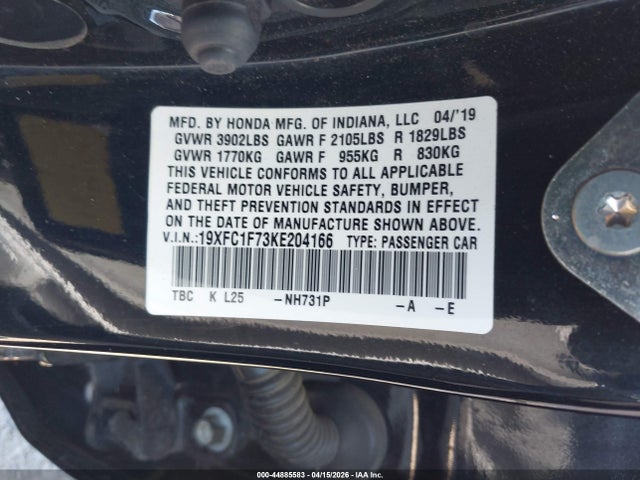 Honda Civic Ex-l 2019 19XFC1F73KE204166 Image 9