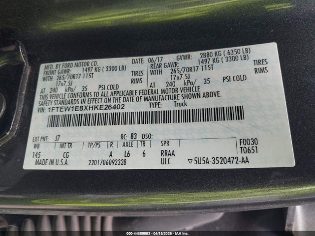 Ford F-150 Xl 2017 1FTEW1E8XHKE26402 Image 9