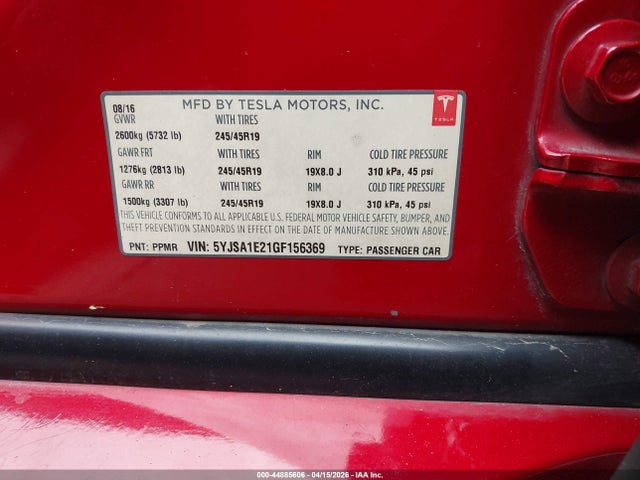 2016 TESLA MODEL S 5YJSA1E21GF156369 Photo 8