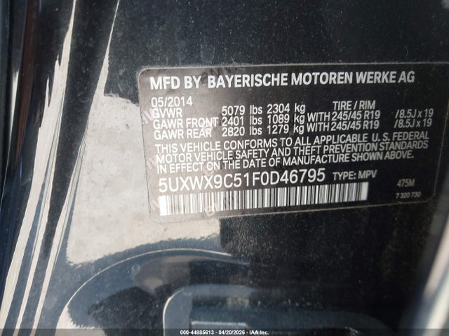 44885613 :رقم المزاد ، 5UXWX9C51F0D46795 vin ، 2015 Bmw X3 Xdrive28i مزاد بيع