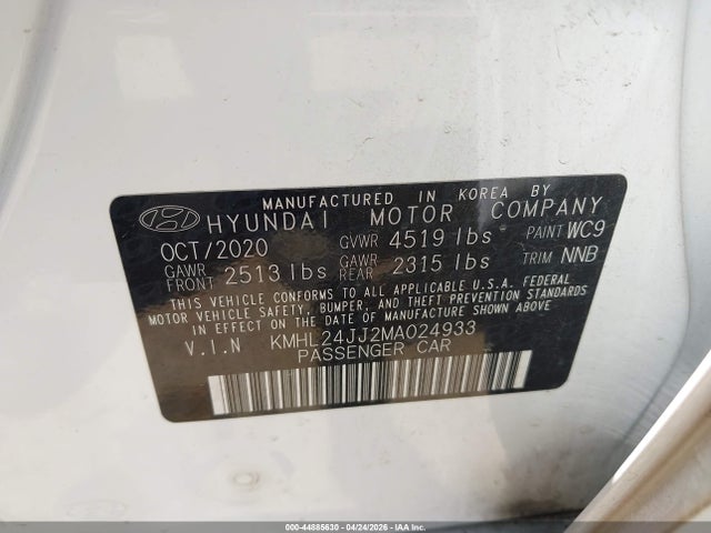 Продаж на аукціоні авто 2021 Hyundai Sonata Blue, vin: KMHL24JJ2MA024933, номер лоту: 44885630