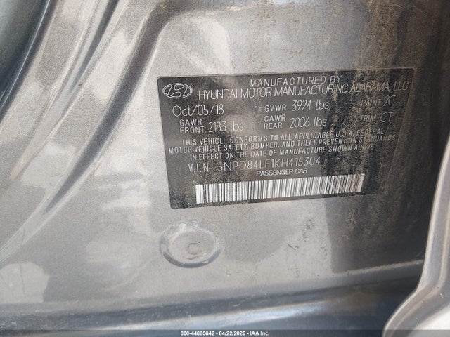Aukcja sprzedaży 2019 Hyundai Elantra Sel, vin: 5NPD84LF1KH415304, numer aukcji: 44885642