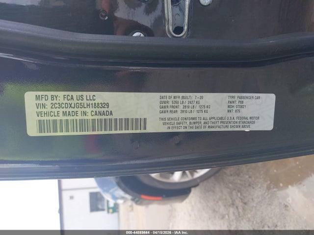 Aukcja sprzedaży 2020 Dodge Charger Sxt Awd, vin: 2C3CDXJG5LH188329, numer aukcji: 44885644