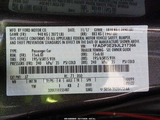 Ford FOCUS S 2018 1FADP3E29JL217366 Image 9
