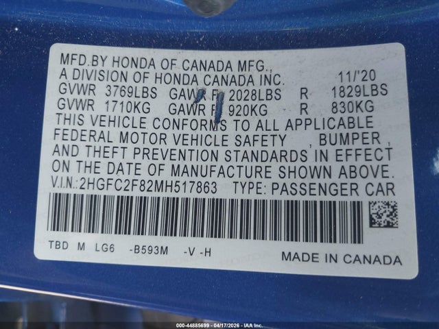 2HGFC2F82MH517863 Honda Civic Sport