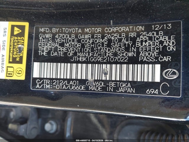 JTHBK1GG9E2107022 Lexus ES 350