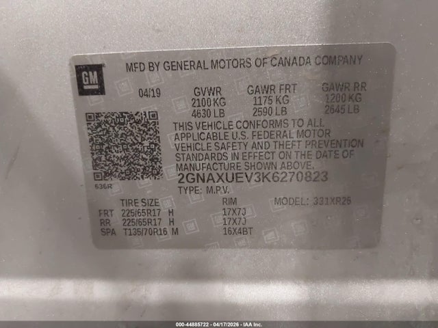 2GNAXUEV3K6270823 Chevrolet EQUINOX LT