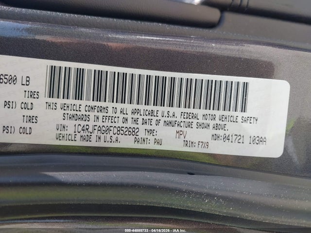 2015 Jeep Grand Cherokee Laredo მანქანა იყიდება აუქციონზე, vin: 1C4RJFAG0FC852682, აუქციონის ნომერი: 44885733