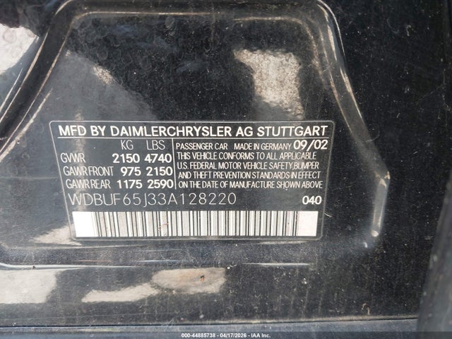 Продаж на аукціоні авто 2003 Mercedes-benz E 320, vin: WDBUF65J33A128220, номер лоту: 44885738
