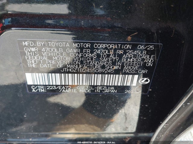 2025 Lexus Is 350 F Sport მანქანა იყიდება აუქციონზე, vin: JTHGZ1B24S5089245, აუქციონის ნომერი: 44885755